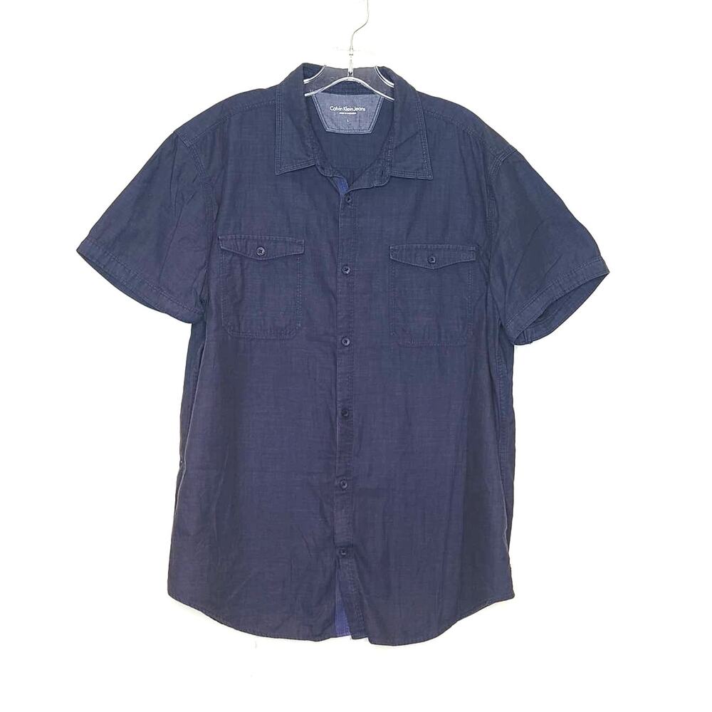 Calvin Klein navy blue short sleeve button down - large